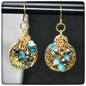 Elegant Gold and Blue Dangle Earrings